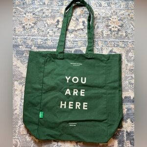 Green Tote Bag with 'You Are Here' Print